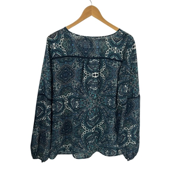 Long Tall Sally Navy Blue Pattern Sheer Tunic Bohemian Top Size 12 LTS - Picture 9 of 13